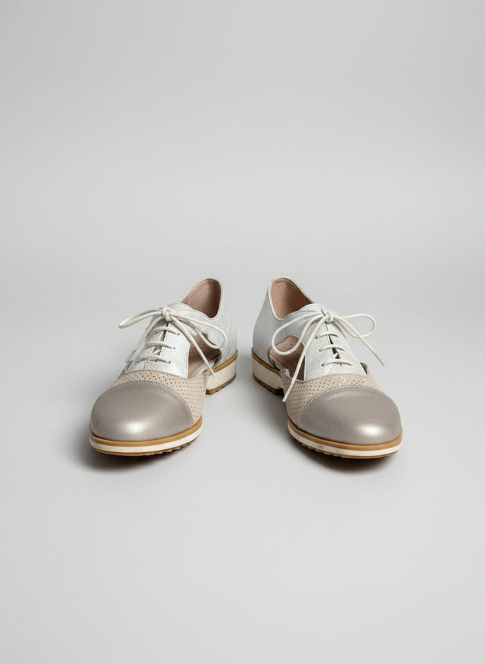 Dorking By Fluchos Lace-Up Brogues Silver Cut-Out Shoes UK 7 EU 40