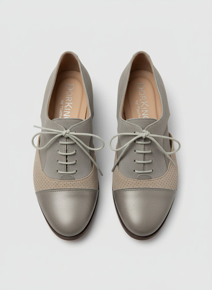 Dorking By Fluchos Lace-Up Brogues Silver Cut-Out Shoes UK 7 EU 40