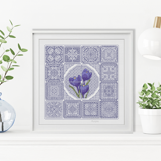Dutch Tiles - Crocus Blackwork Pattern by Peppermint Purple