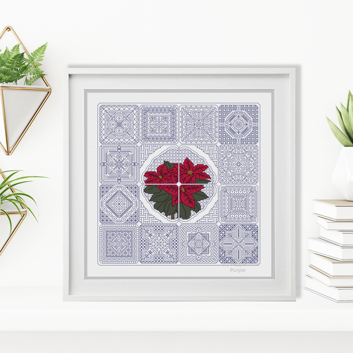 Dutch Tiles - Poinsettia Blackwork Pattern by Peppermint Purple