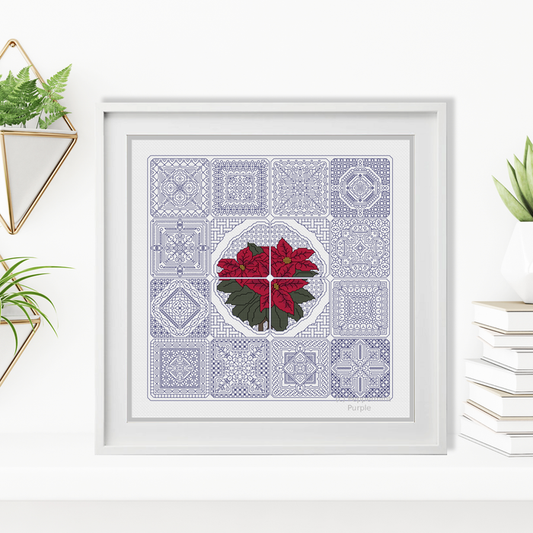 Dutch Tiles - Poinsettia Blackwork Pattern by Peppermint Purple