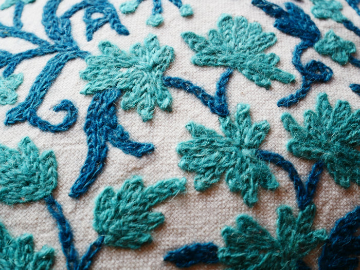 Embroidery pillow Kashmiri Crewel Pillow Cover: Handcrafted by Artisans 16x16 inches