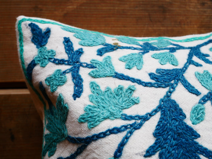 Embroidery pillow Kashmiri Crewel Pillow Cover: Handcrafted by Artisans 16x16 inches