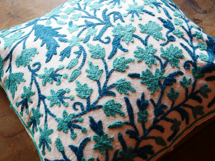 Embroidery pillow Kashmiri Crewel Pillow Cover: Handcrafted by Artisans 16x16 inches