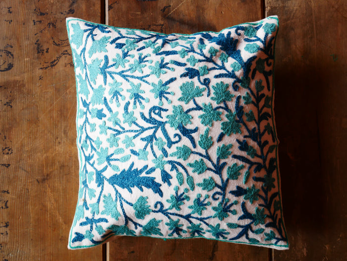 Embroidery pillow Kashmiri Crewel Pillow Cover: Handcrafted by Artisans 16x16 inches