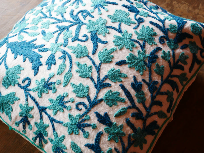 Embroidery pillow Kashmiri Crewel Pillow Cover: Handcrafted by Artisans 16x16 inches