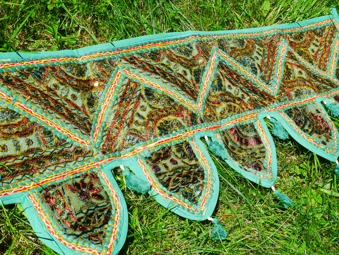 Embroidery Toran - Indian door hanging - Boho window valance green