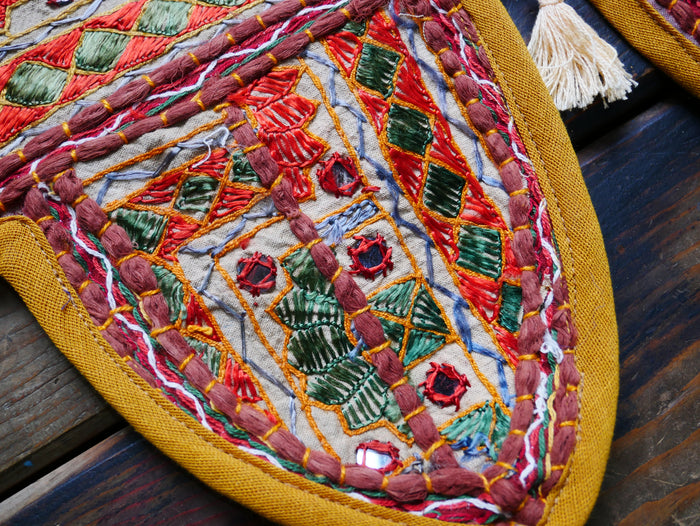 Embroidery Toran - Indian door hanging - Boho window valance Masala - Indigo or Forest green