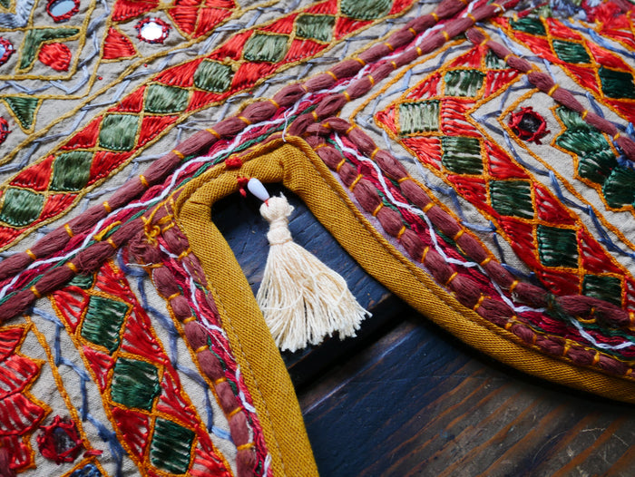 Embroidery Toran - Indian door hanging - Boho window valance Masala - Indigo or Forest green