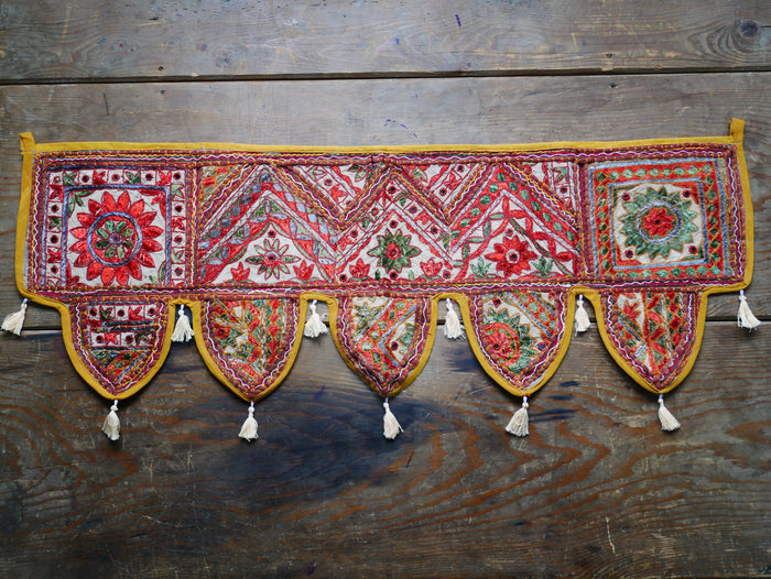 Embroidery Toran - Indian door hanging - Boho window valance Masala - Indigo or Forest green