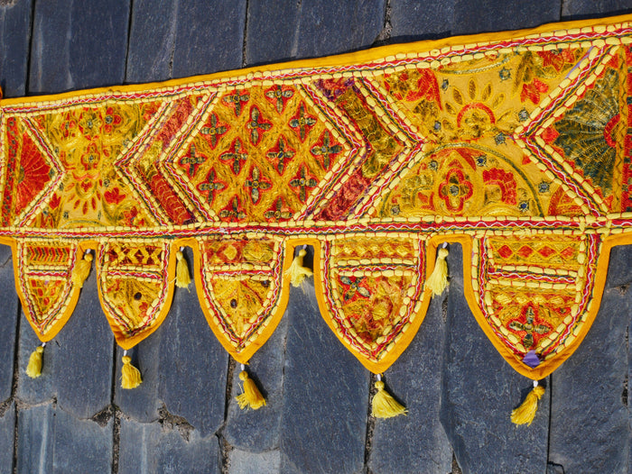 Embroidery Toran - Indian door hanging - Boho window valance yellow red or purple