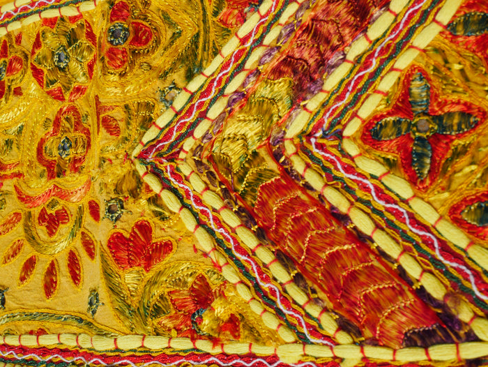 Embroidery Toran - Indian door hanging - Boho window valance yellow red or purple