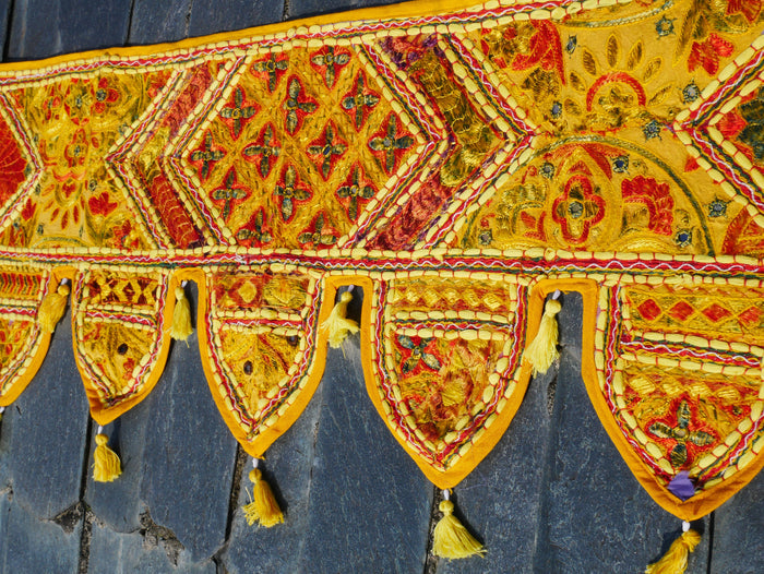 Embroidery Toran - Indian door hanging - Boho window valance yellow red or purple