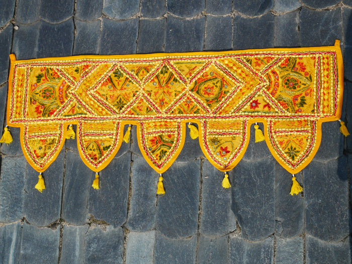 Embroidery Toran - Indian door hanging - Boho window valance yellow red or purple