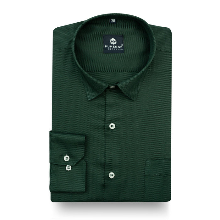 Emerald Green MattMini Textured Cotton Tencel Shirt For Men