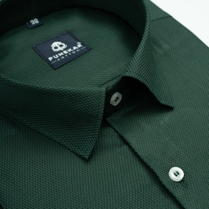 Emerald Green Softweave Cotton Tencel Textured Shirt For Men - Punekar Cotton