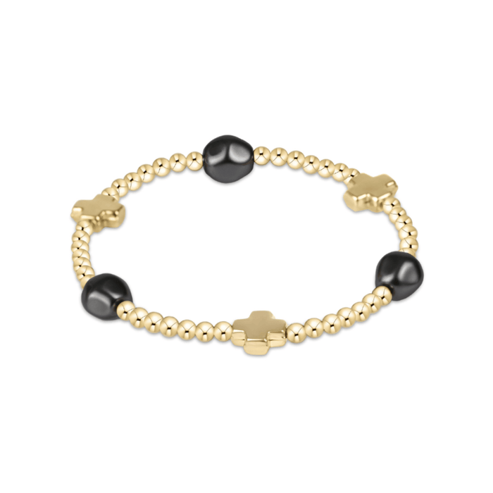 Enewton Signature Cross Admire Gold Pattern 3mm Bead Bracelet - Pearl Dark Grey