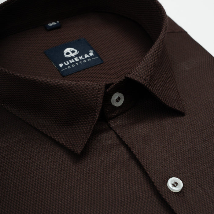 Espresso Brown Softweave Cotton Tencel Textured Shirt For Men - Punekar Cotton