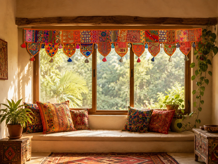 Extra large Toran 6,5ft Indian window valance - door hanging - Hippie wall decor