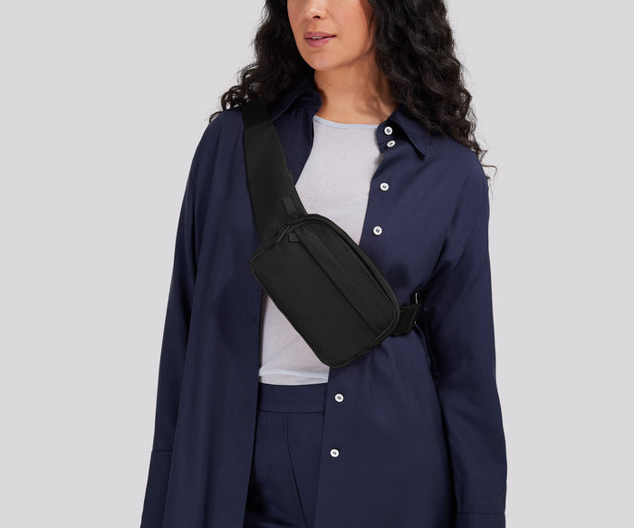 Person wearing the Sling Bag
// Model is 5’7”