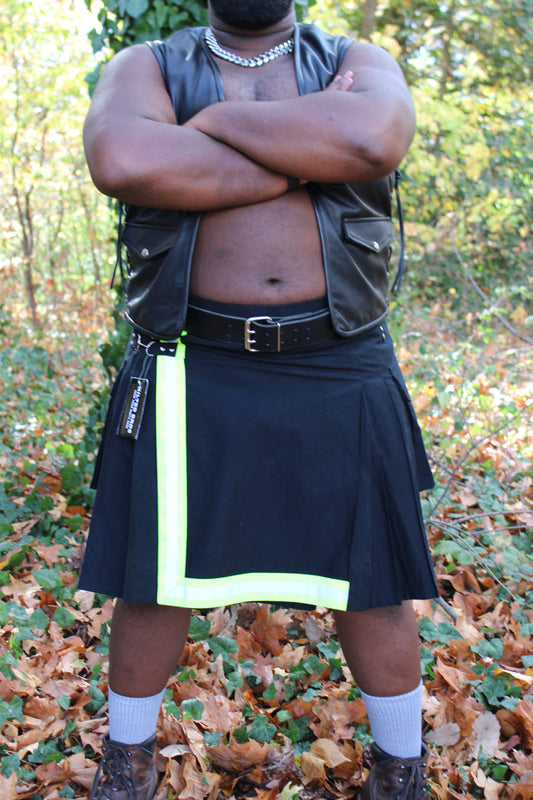 Firefighter Kilt in Black and Florescent Green