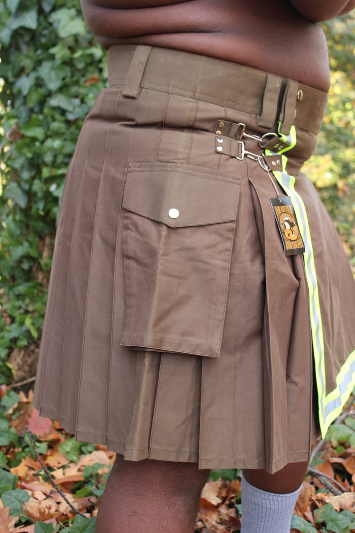 Firefighter Kilt in Brown and Florescent Green