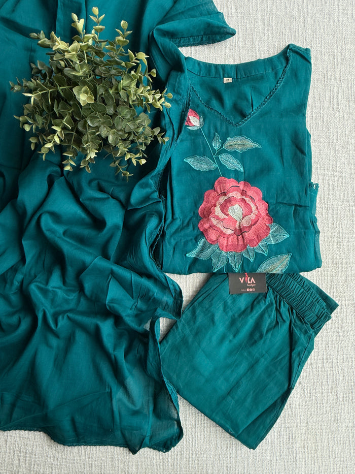 Floral emb pure cotton Ready suit set