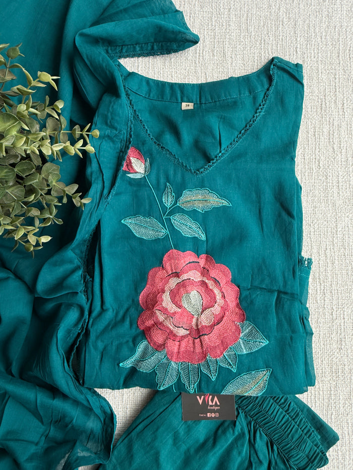 Floral emb pure cotton Ready suit set