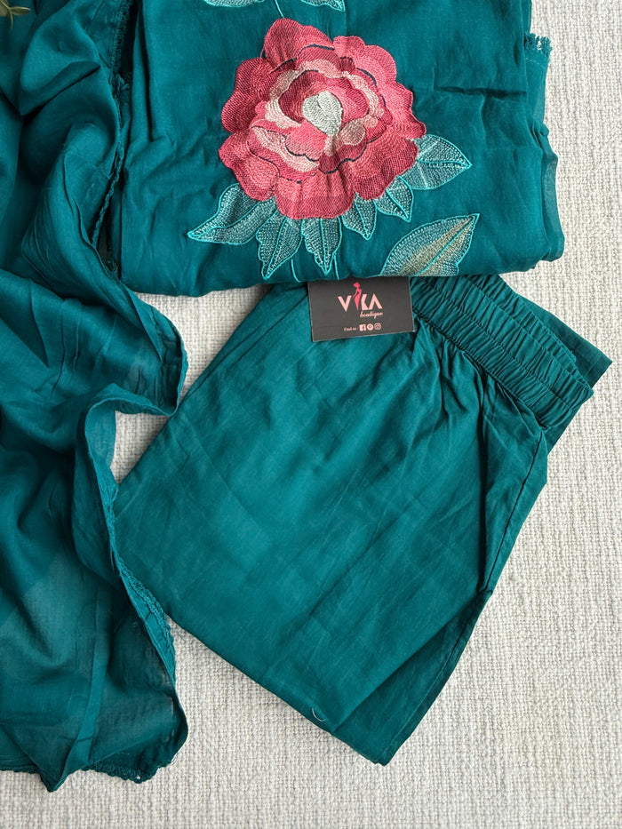 Floral emb pure cotton Ready suit set