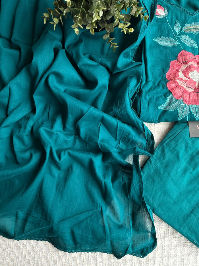 Floral emb pure cotton Ready suit set