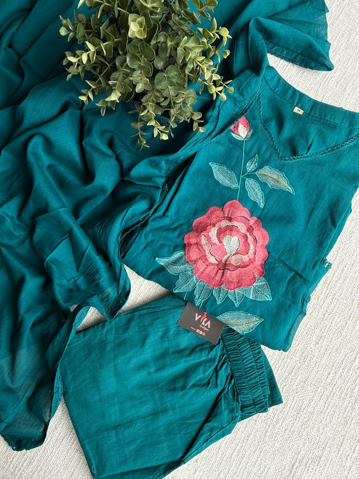 Floral emb pure cotton Ready suit set