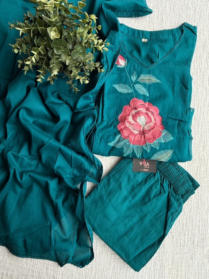 Floral emb pure cotton Ready suit set