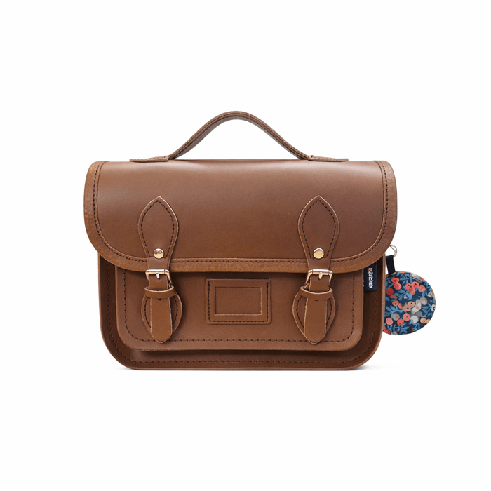 Floral Lined Leather Midi Satchel - Chestnut - Bascora