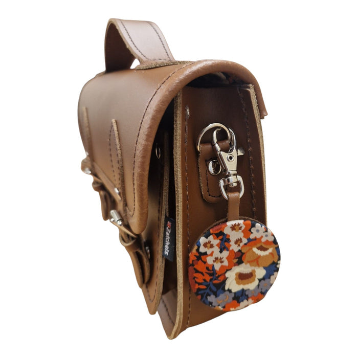 Floral Lined Leather Midi Satchel - Chestnut - Bascora