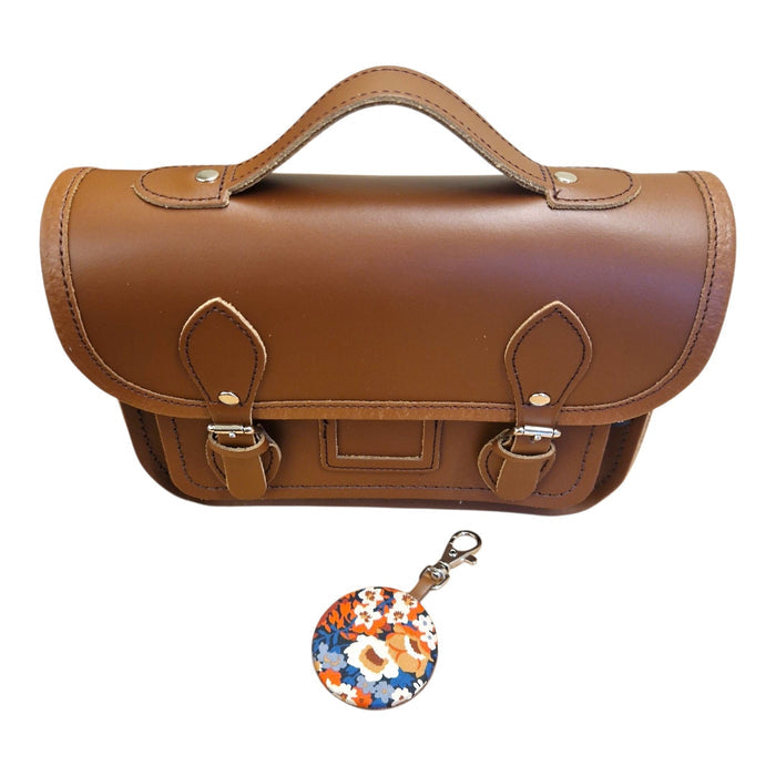 Floral Lined Leather Midi Satchel - Chestnut - Bascora