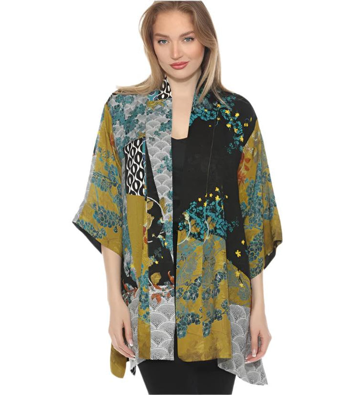 Flowing Floral-Print Open Front Kimono Jacket - 0917BMAB