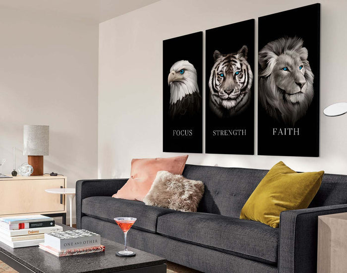 Focus Strength Faith 3 Piece Motivational Home Office Canvas Decor