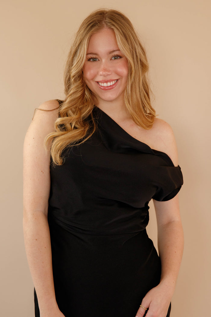 Women's Black Satin Maxi Dress- Women's Off The Shoulder Black Dress- Cocktail Dresses