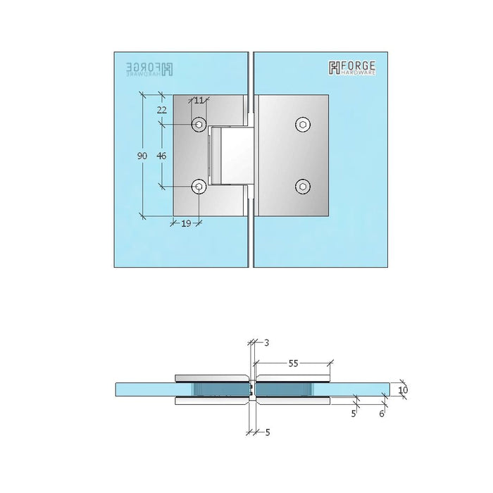 FORGE SHOWER HINGE GLASS TO GLASS 180 Degrees 10mm glass - Image 27