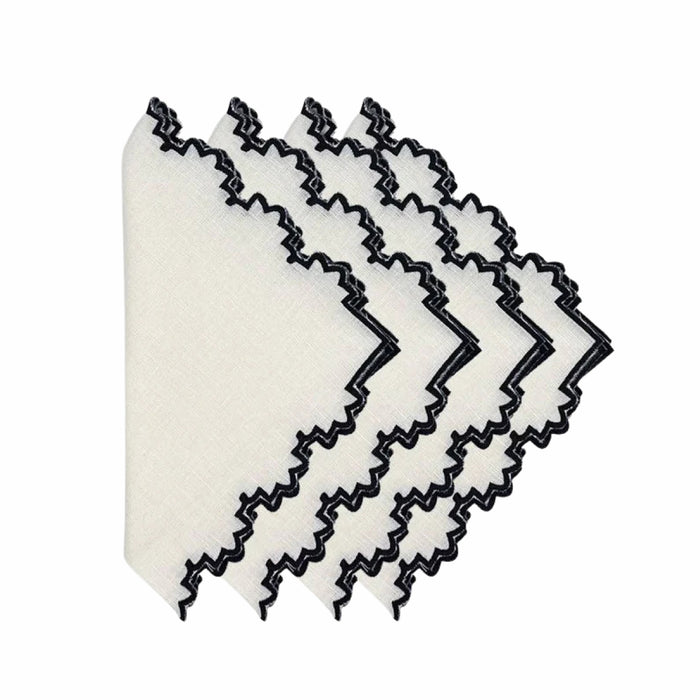 Gardenia black embroidered linen napkin (set of 4)