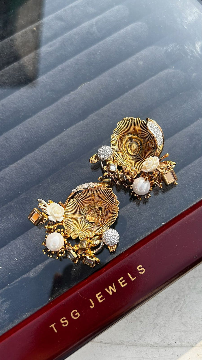 Gold Plated Afroza Navy Blue Stud Earrings