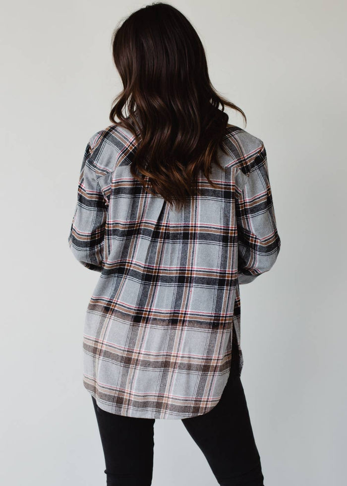 Gray, Red, Camel & Black Plaid Flannel Shirt for Western Women