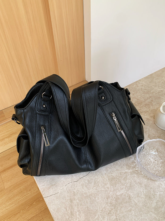 H1970 - Retro Black Textured Tote Handbag