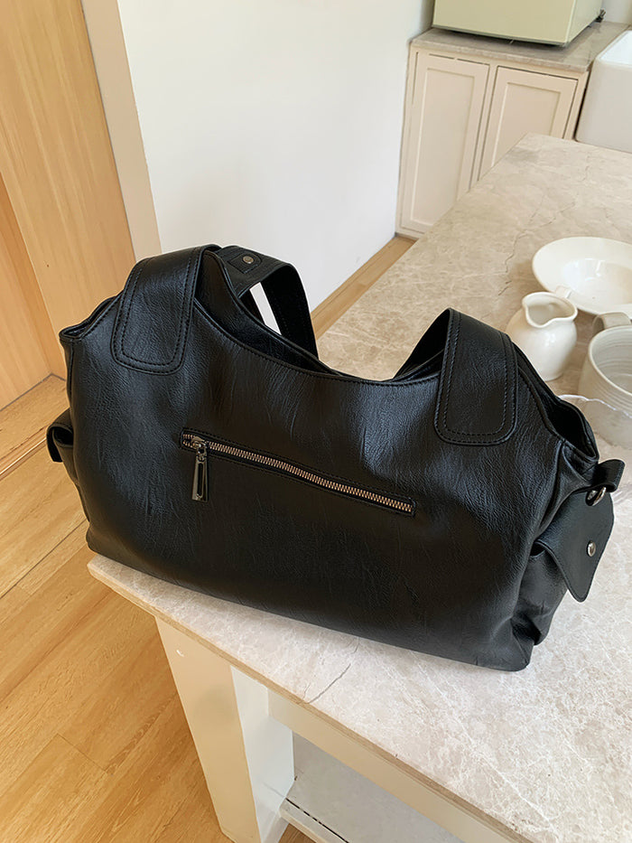 H1970 - Retro Black Textured Tote Handbag