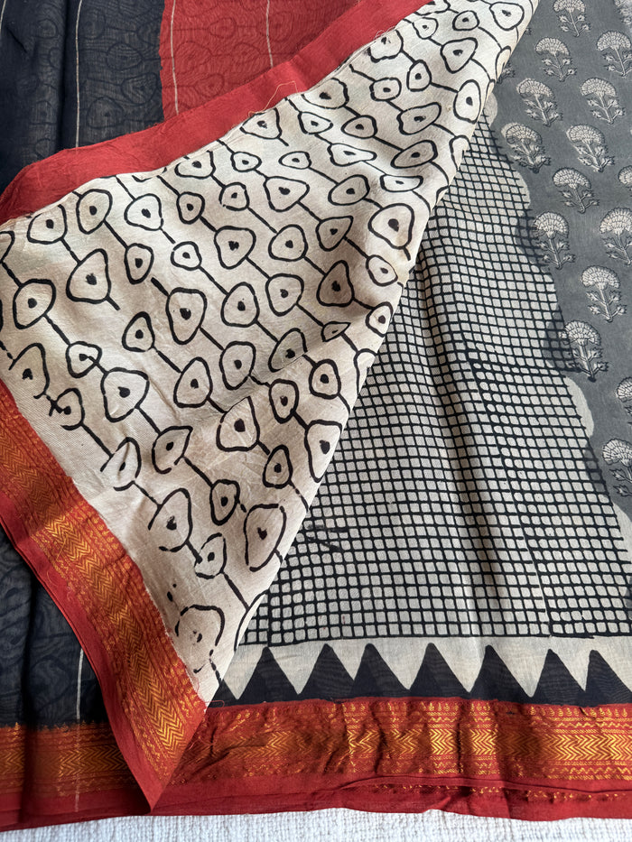 Half and Half Maheswari border chanderi saree