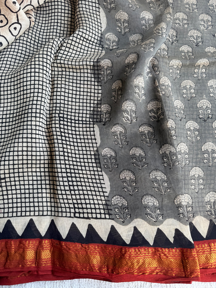 Half and Half Maheswari border chanderi saree