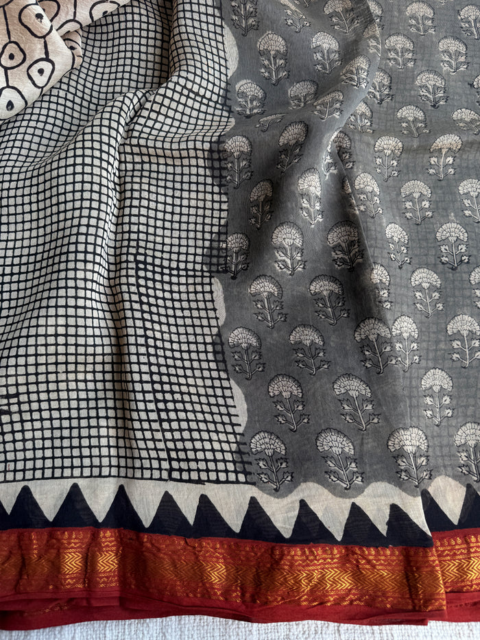 Half and Half Maheswari border chanderi saree