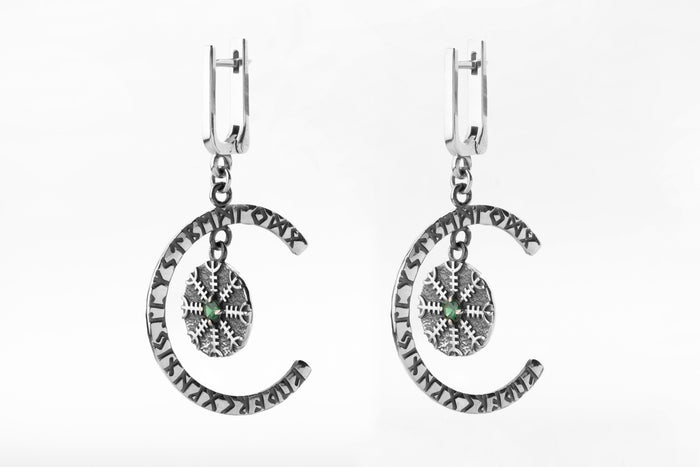 vkngjewelry Earrings Handcrafted Silver Rune Earrings with Helm of Awe Symbol