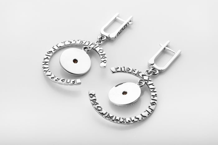 vkngjewelry Earrings Handcrafted Silver Rune Earrings with Vegvisir Symbol