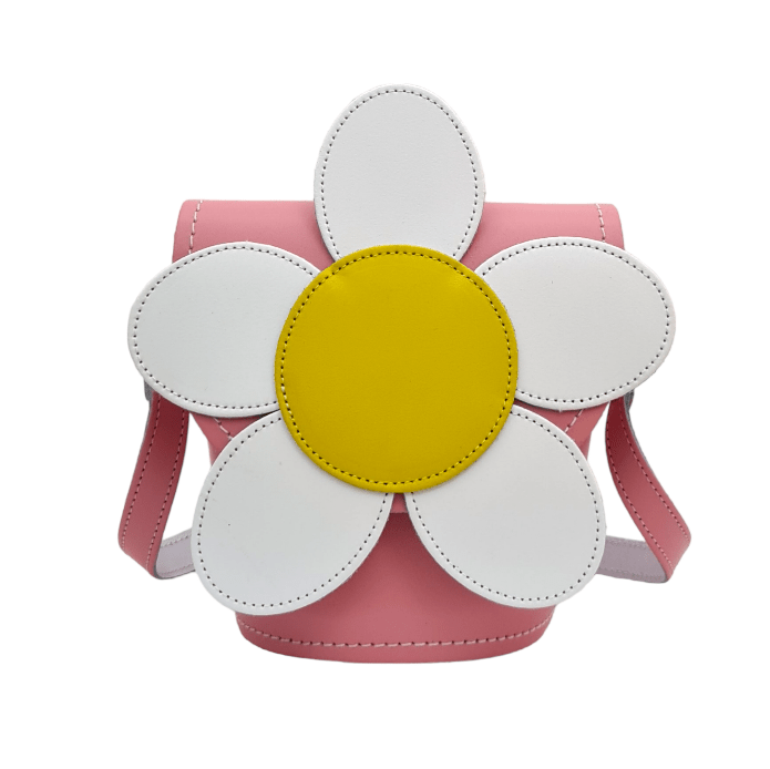 Handmade Leather Daisy Barrel Bag - Pastel Pink - Bascora